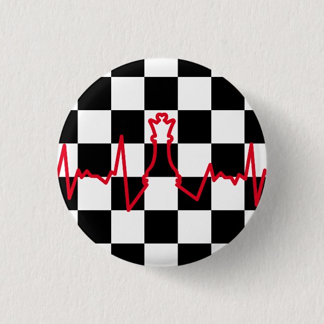 Badge Rond 2,50 Cm Échecs Lover Heart Beat Pulse Queen Jeu Pièce (Devant)