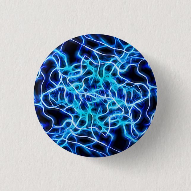 Badge Rond 2,50 Cm Éclair électrique néon bleu Tesla Coil (Devant)