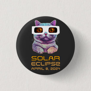 Badge Rond 2,50 Cm Éclipse solaire avec chat