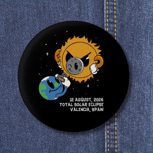 Badge Rond 2,50 Cm Éclipse Solaire Totale 2026 Espagne Photobomb