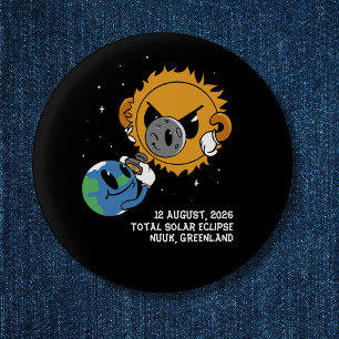 Badge Rond 2,50 Cm Éclipse solaire totale 2026 Groenland Photobomb