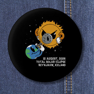 Badge Rond 2,50 Cm Éclipse Solaire Totale 2026 Islande Photobomb