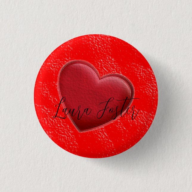 Badge Rond 2,50 Cm Écriture manuscrite Nom élégant Coeur rouge Amour  (Devant)