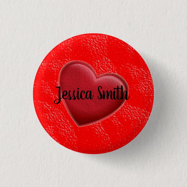 Badge Rond 2,50 Cm Écriture manuscrite Nom élégant Coeur rouge Amour  (Devant)
