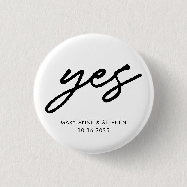 Badge Rond 2,50 Cm Écriture Moderne Oui Fiançailles Mariage (Devant)