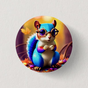 Badge Rond 2,50 Cm Écureuil bleu mignon avec lunettes