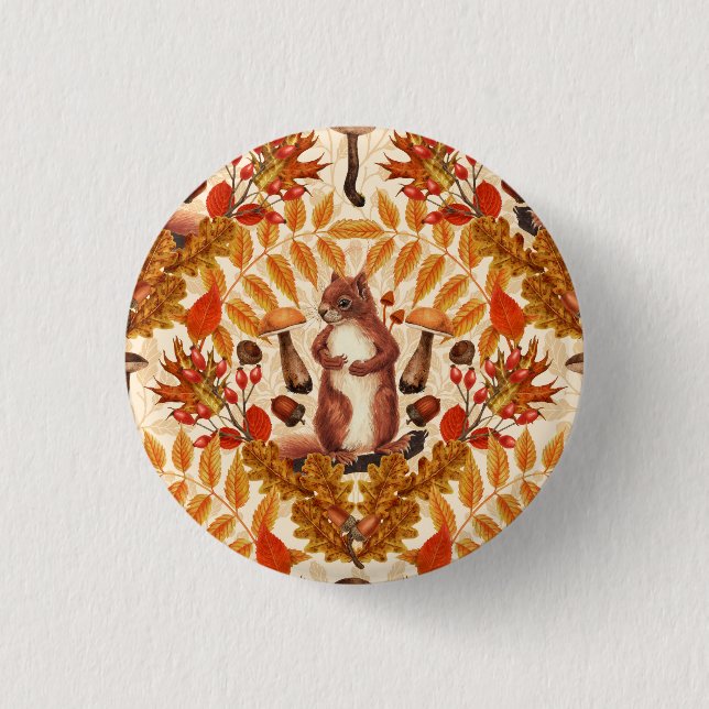 Badge Rond 2,50 Cm Écureuil d'automne sur blanc (Devant)