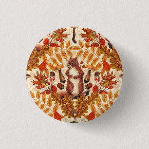 Badge Rond 2,50 Cm Écureuil d'automne sur blanc