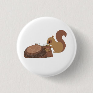 Badge Rond 2,50 Cm Écureuil lisant 