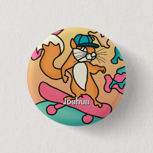 Badge Rond 2,50 Cm Écureuil rétro de rue sur skateboard Drôle