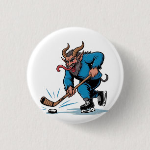 Badge Rond 2,50 Cm Éffrayant Krampus Jouer au hockey sur glace Noël