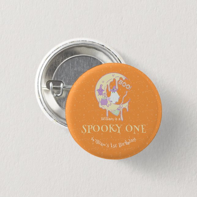 Badge Rond 2,50 Cm Éffrayant One Boy Cute Ghost Halloween 1er Anniver (Devant & derrière)