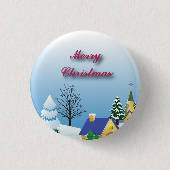 Badge Rond 2,50 Cm Eglise de Noël paisible Extraordinaire calme Fab (Devant)