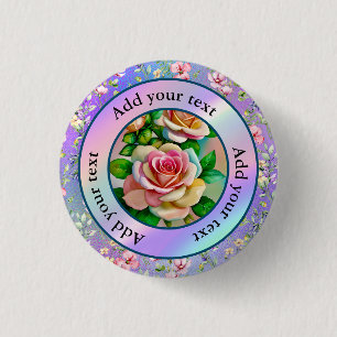 Badge Rond 2,50 Cm Élégance Roses Rose et Jaune Aquarelle Pastel