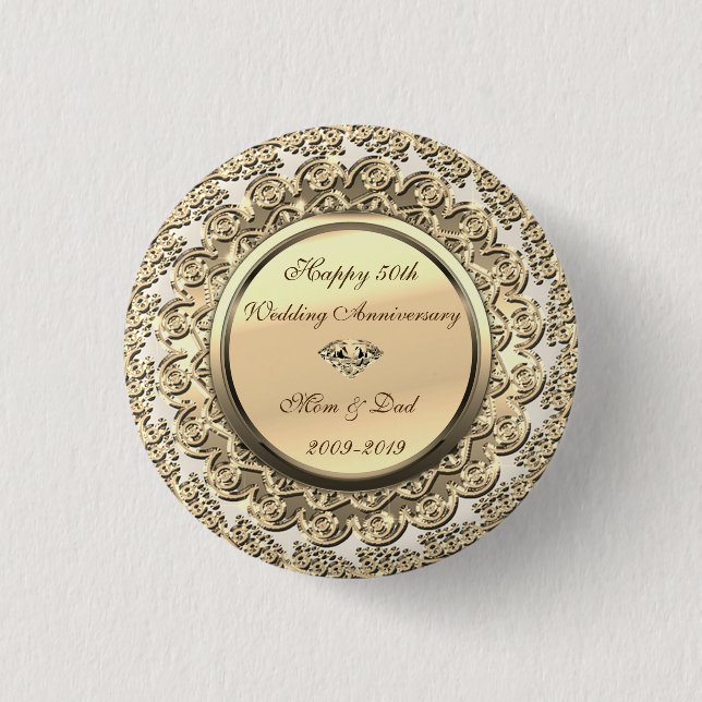 Badge Rond 2,50 Cm Élégant 50e anniversaire de Mariage Gold Diamond (Devant)
