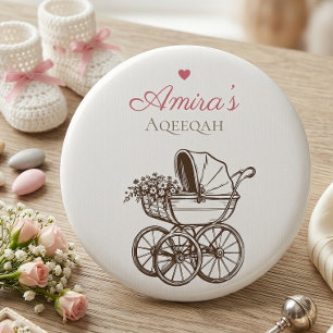 Badge Rond 2,50 Cm Élégant Berceau Bébé Vintage Aqiqah Rose Islamique
