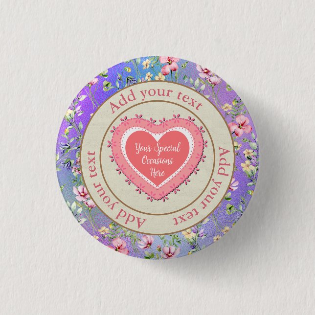 Badge Rond 2,50 Cm Elégant cadre de coeur floral : pour chaque occasi (Devant)