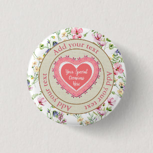 Badge Rond 2,50 Cm Elégant cadre de coeur floral : pour chaque occasi