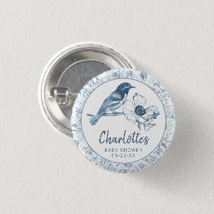 Badge Rond 2,50 Cm Elégant Dusty Blue Chinoiserie Baby shower Favoris