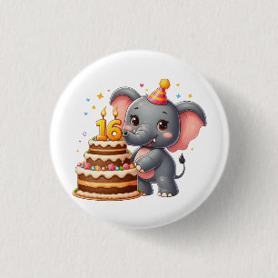 Badge Rond 2,50 Cm Élégant éléphant 16e anniversaire