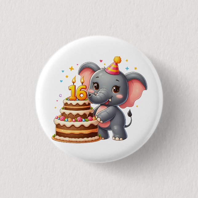 Badge Rond 2,50 Cm Élégant éléphant 16e anniversaire (Devant)