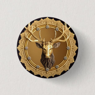 Badge Rond 2,50 Cm Élégant Emblème de Cerf d'Or avec cadre Orné