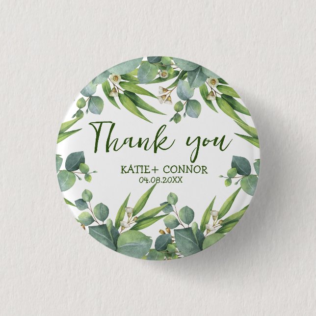 Badge Rond 2,50 Cm Elégant Eucalyptus verdure Favoriser le Merci (Devant)