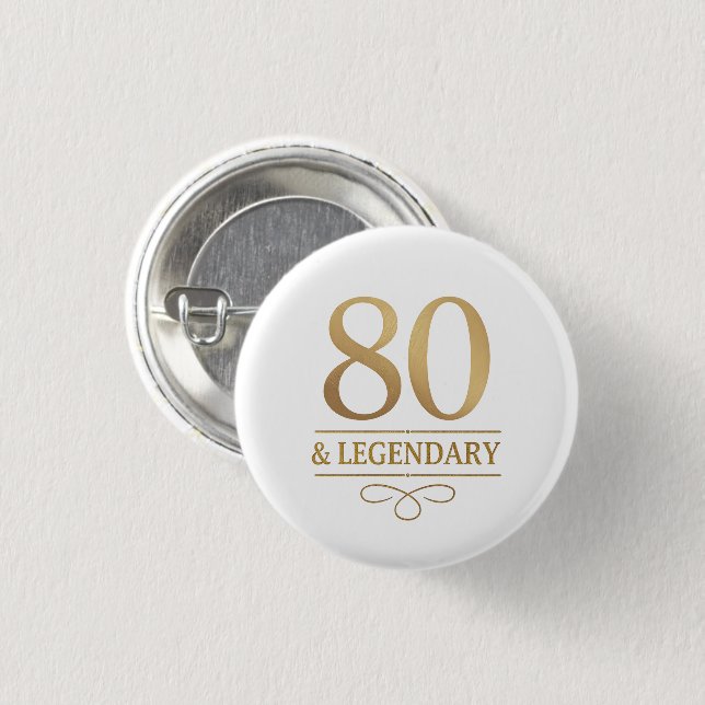 Badge Rond 2,50 Cm Elégant Gold 80th & Legendary Birthday (Devant & derrière)