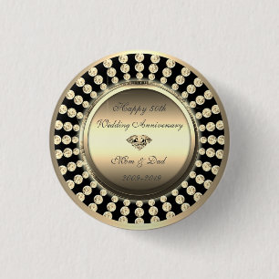 Badge Rond 2,50 Cm Elegant Gold Diamonds 50th Wedding Anniversary
