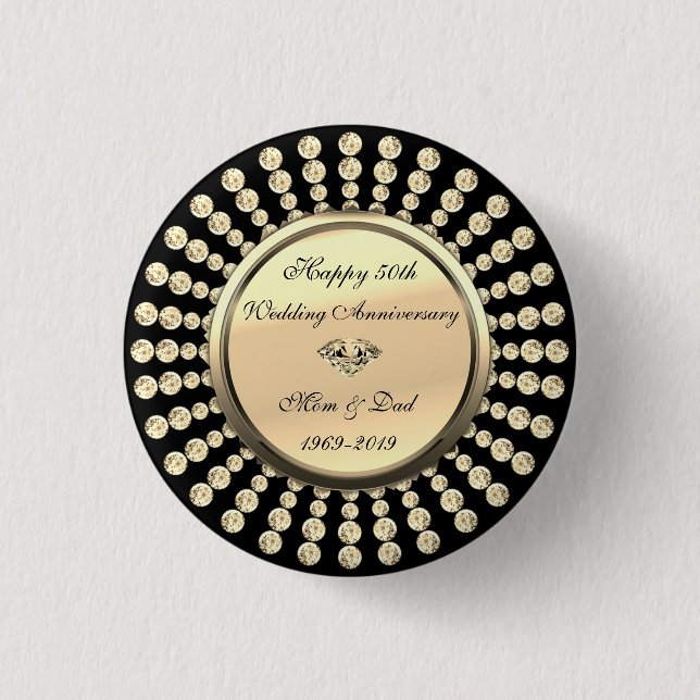 Badge Rond 2,50 Cm Elegant Gold Diamonds 50th Wedding Anniversary (Devant)