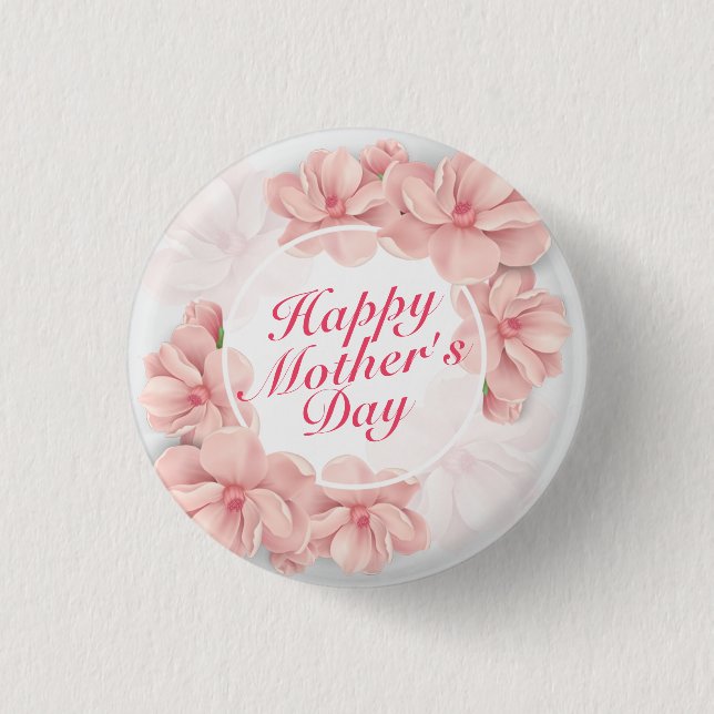 Badge Rond 2,50 Cm Elegant Happy Mother's Day Floral Frame Button (Devant)