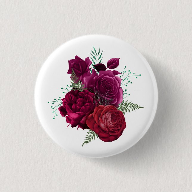 Badge Rond 2,50 Cm Elegant Magenta Rose Floral Bouquet (Devant)