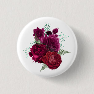 Badge Rond 2,50 Cm Elegant Magenta Rose Floral Bouquet