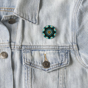 Badge Rond 2,50 Cm Elégant Mandala bleu Boho de géométrie sacrée