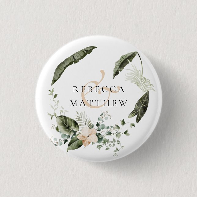 Badge Rond 2,50 Cm Élégant Mariage Floral Bohème de Verdure (Devant)