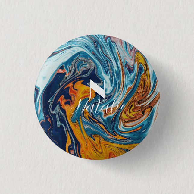 Badge Rond 2,50 Cm Élégant Monogramme bleu or (Devant)