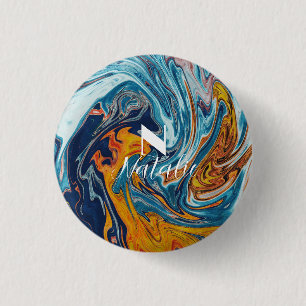 Badge Rond 2,50 Cm Élégant Monogramme bleu or