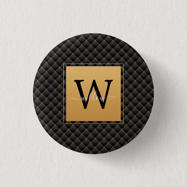 Badge Rond 2,50 Cm Élégant Monogramme d'or noir Script initial élégan (Devant)