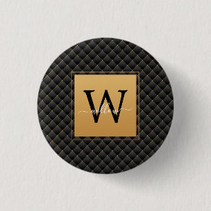 Badge Rond 2,50 Cm Élégant Monogramme d'or noir Script initial élégan