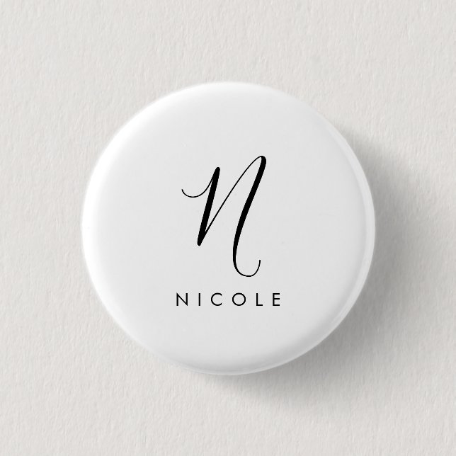 Badge Rond 2,50 Cm Élégant Monogramme noir et blanc (Devant)