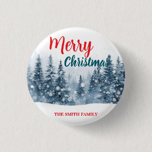 Badge Rond 2,50 Cm Élégant Noël Xmas forêt de pins hivernale