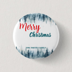 Badge Rond 2,50 Cm Élégant Noël Xmas hiver forêt de pins
