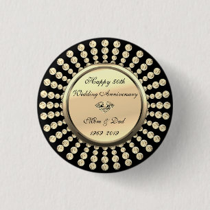 Badge Rond 2,50 Cm Élégant Or  Diamants 50e Anniversaire de Mariage