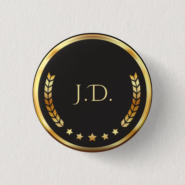 Badge Rond 2,50 Cm Elégant Personnalisé Noir et Or (Devant)