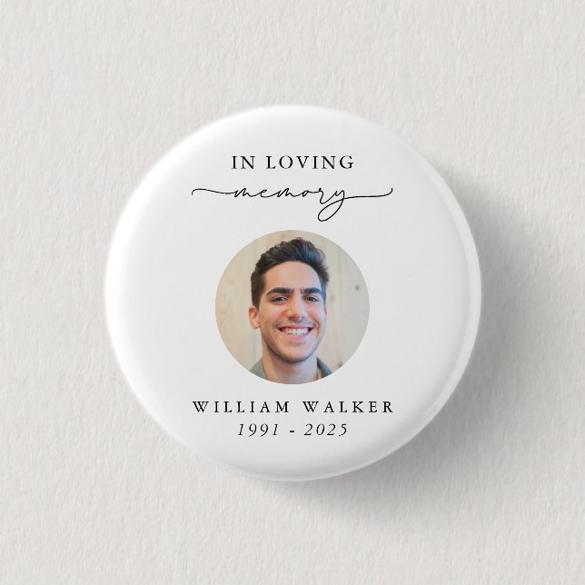 Badge Rond 2,50 Cm Elegant Photo Funeral Memorial In Loving Memory (Devant)