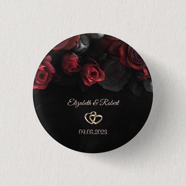 Badge Rond 2,50 Cm Élégant rouge Roses Mariage gothique (Devant)