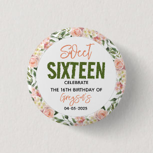 Badge Rond 2,50 Cm Elégante aquarelle Sweet sixteen floral