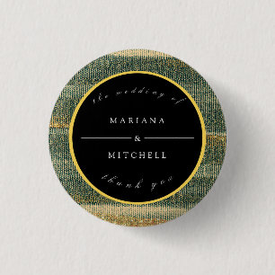 Badge Rond 2,50 Cm Élégante brosse verte avec or et noir rond