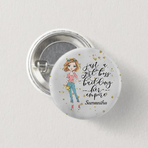 Badge Rond 2,50 Cm Élégante et mignonne dame   Boss fille   Gris