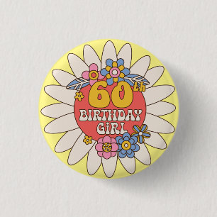 Badge Rond 2,50 Cm Élégante Florale rétro 60e anniversaire fille